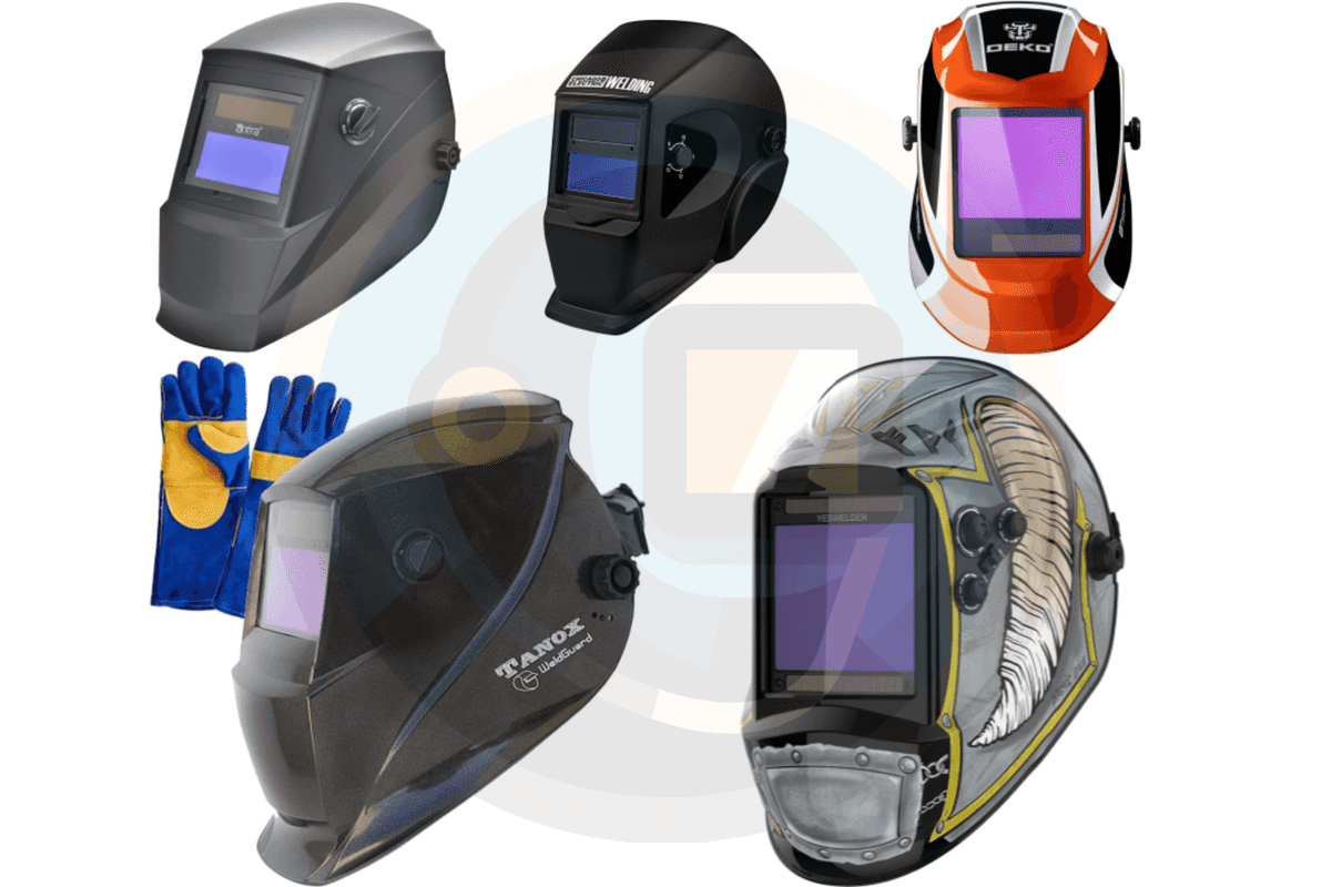 A collage of images of 5 Best Budget Welding Helmets (Under $100)